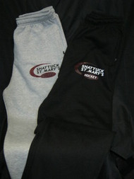 Sweatpants with screened hockey swoosh logo.  Features side pockets and open bottom hem.