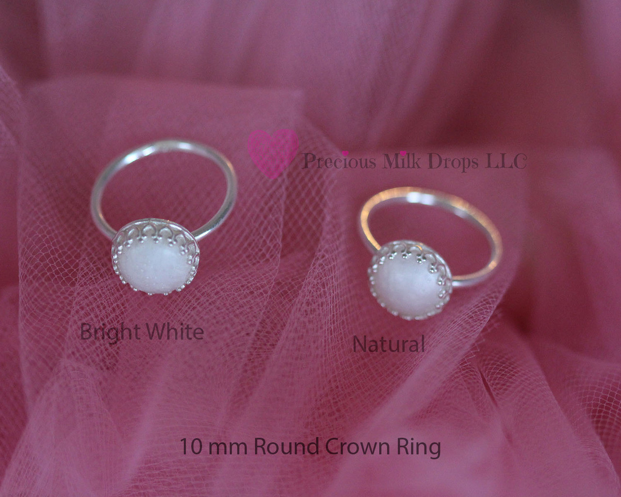 Breast Milk Stone Crown 10 mm Circle Ring - Sterling Silver