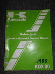 1985 Kawasaki KDX80 Motorcycle Owners Manual & Service Manual WRITING ON COVER