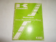 1982 Kawasaki KX80 Motorcycle Owners Manual & Service Manual FADED STAINED OEM