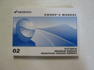 2002 HONDA VT750CD Shadow Deluxe American Classic Owners Manual FACTORY NEW BOOK