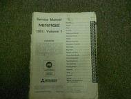 1991 MITSUBISHI Mirage Service Repair Shop Manual Volume 1 Engine Chassis & Body