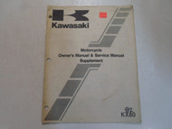1982 Kawasaki KX80 Motorcycle Owners Manual & Service Manual Supplement STAINED