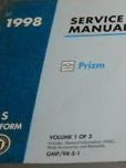 1998 Chevy GEO PRIZM Service Shop Repair Manual VOL 1 HVAC GEN INFO BODY RESTRAI