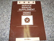 1992 EAGLE PREMIER Service Shop Repair Manual OEM FACTORY 92 SUPPLEMENT