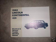 1992 FORD LINCOLN CONTINENTAL Electrical Wiring Diagram Service Shop Manual 92