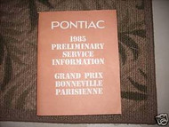 1985 Pontiac Grand Prix Bonneville Parisienne Service Shop Repair Manual FACTORY