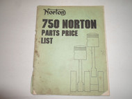 Norton Motorcycle 750 Parts Price List Manual STAINED WORN FACTORY OEM DEAL
