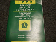 1998 Dodge Ram Truck 1500 2500 3500 SERVICE REPAIR SUPPLEMENT OEM 98 CUMMINS