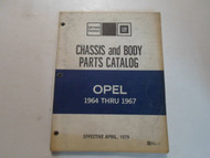 1964 thru 1967 OPEL Chassis & Body Parts Catalog Manual STAINED FACTORY OEM DEAL