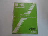 1982 Kawasaki KX80 Motorcycle Owners Manual & Service Manual WATER DAMAGED WORN