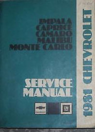 1981 Chevy IMPALA CAPRICE CAMARO MALIBU MONTE CARLO Service Shop Manual NEW
