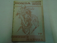 1978 Honda CR125M ELSINORE Owners Operators Owner Manual Factory OEM Book Used