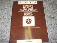 1992 DODGE MONACO & Eagle Premier Service Shop Repair Manual Supplement OEM