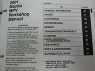 2001 Mazda MPV Van Workshop Service Repair Shop Manual OEM FACTORY