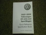 2007 2008 Volkswagen VW JETTA SPORTWAGEN Quick Reference Specification Manual