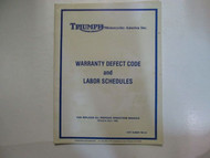 1980 Triumph Warranty Defect Code and Labor Schedules TRIUMPH 80 Part No. TMA 5A