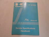 1973 1992 Kawasaki Jet Ski Watercraft Service Specifications Handbook Manual OEM