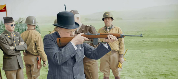 Winston Churchill shooting an m1 carbine during world war two