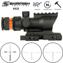 Skirmish Tactical 4X32 Prism Rifle Scope Red Fibre Optic Illuminated Reticle (ST-RD-04BZRK)