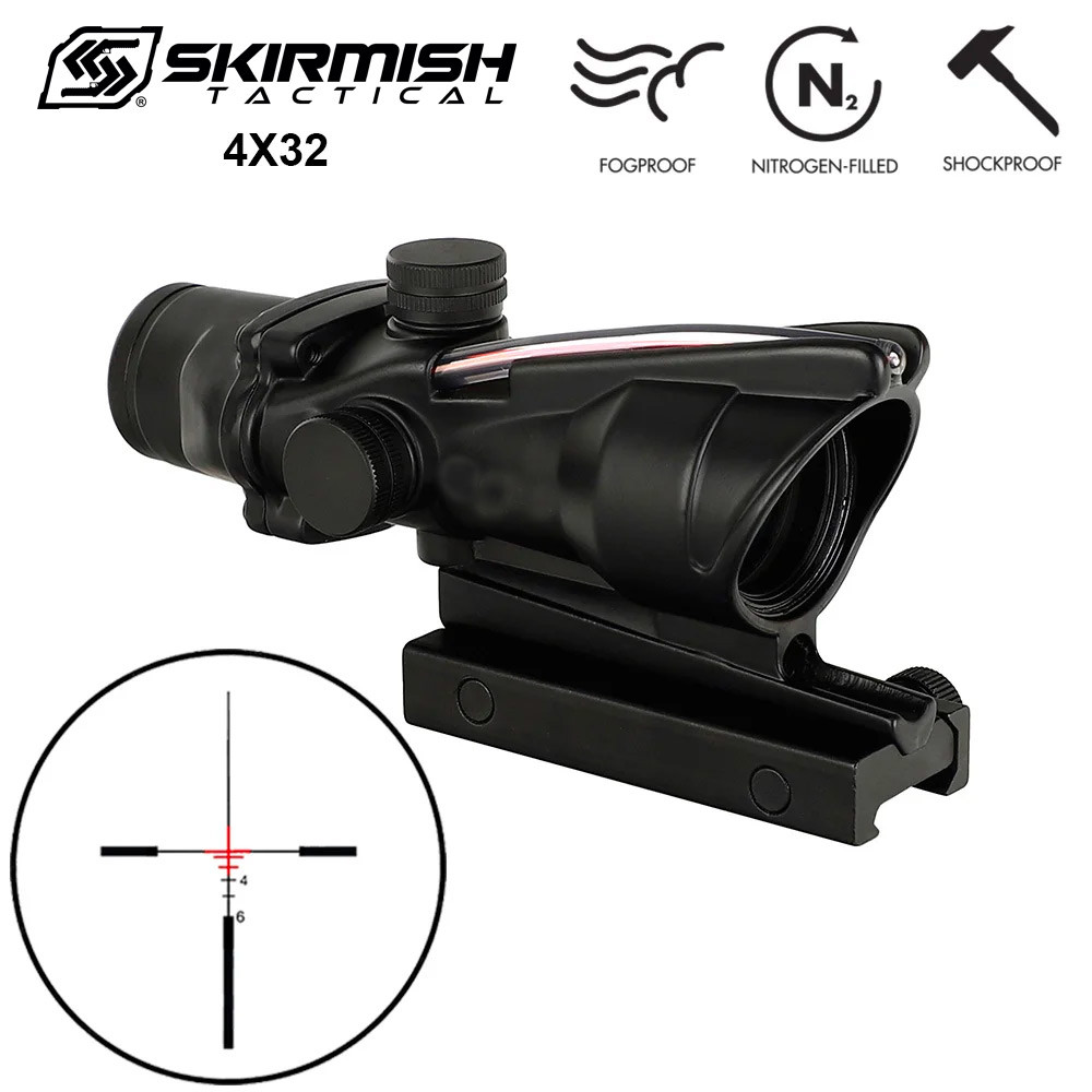 Skirmish Tactical 4x32 Prism Rifle Scope Fibre Optic Illuminated BDC