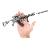 AR15 Long Model Rifle Large Key Ring 36cm in Gun Metal Grey with Extras