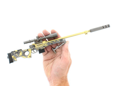 AWM Model Sniper Rifle Large Key Ring 36cm in Silver & Gold with Extras