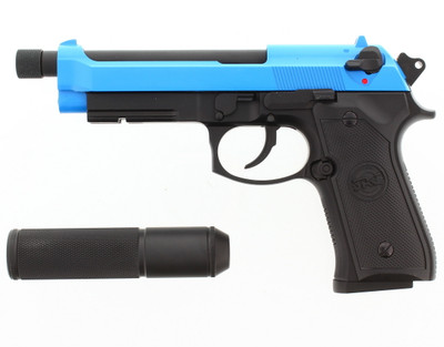 SRC SR92 X2 Gas Airsoft Pistol with Silencer in Blue