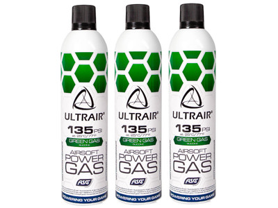 ASG ULTRAIR Power Gas with Silicone 570 ml 135Psi (3 Pack in Green)