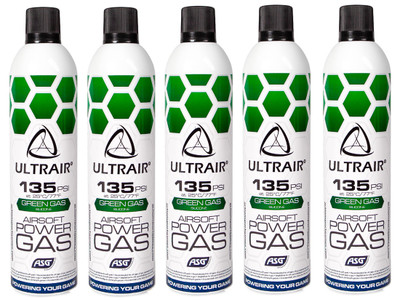 ASG ULTRAIR Power Gas with Silicone 570 ml 135Psi (5 Pack in Green)