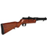 Angled view of the wooden stock and receiver of the Snow Wolf SW-21 - Bergmann MP 18 Airsoft Rifle in Blue.