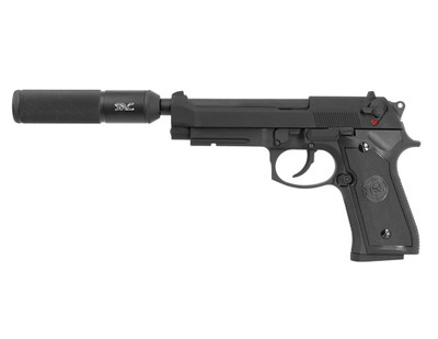 Sr92 SRC SR92 X2 Gas Airsoft Pistol with Silencer in Black - bbguns4less