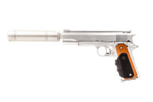 Vorsk VX-9 Agency GBB Airsoft Pistol in Silver With Silencer