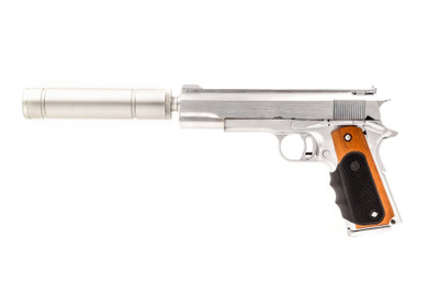 Vorsk VX-9 Agency GBB Airsoft Pistol in Silver With Silencer