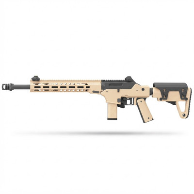 Full side view of the Vorsk VMP-2MD GBB Airsoft Rifle in Tan (300FPS-Fixed Semi Auto) on a plain background
