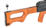 A&K PKM Airsoft rifle with sound drum magazine in Real Wood Finish