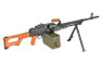 A&K PKM Airsoft rifle with sound drum magazine in Real Wood Finish