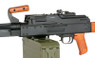 A&K PKM Airsoft rifle with sound drum magazine in Real Wood Finish