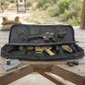 Nuprol Premium Padded Airsoft Rifle Bag 36" in Black, open with two airsoft rifles on an outdoor bench