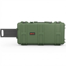Nuprol Medium Premium Rifle Case with P&P Foam in Green, closed with pull handle extended on a white background