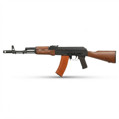 S&T Armament AK-74N AEG Sports Line Rifle with Full Mock Wood Stock shown from the right side profile.