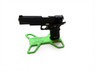 Left-side view of an Airsoft GBB Pistol Display Stand in Green (EU & Hi-Capa Etc) displaying a black airsoft pistol.