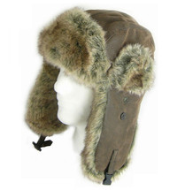 Trapper Hat Army Russian Flying Aviator FAUX Leather & Fur Ear Flaps