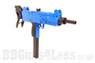 Angled perspective of the Well D91 UZI Replica Electric BB Gun with Folding Stock in Blue