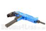 High angle close-up of the Well D91 UZI Replica Electric BB Gun with Folding Stock in Blue
