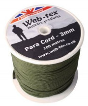 Web-Tex 100m Roll of 3mm Para Cord in Olive Green
