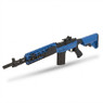 Angled studio shot of the Cyma CM032 EBR M14 Tactical AEG Rifle in Blue displaying the barrel and stock components.
