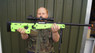 Guy with Zombie Army Sniper rifle in radioactive green inc scope & bipod