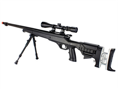 Well MB12 Airsoft Sniper Rifle with Scope & Bipod in Black 