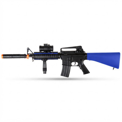 Double Eagle M83 B2 electric Semi Automatic bb gun in Blue, side view with blue stock on white background